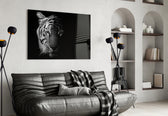 Tiger panel anchoring a masculine lounge with wildlife presence