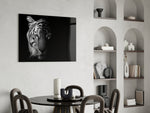 Tiger glass print enhancing a study or library with fierce focus