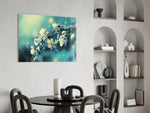 Flower glass print enhancing a hallway with soft spring light