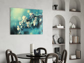 Flower glass print enhancing a hallway with soft spring light