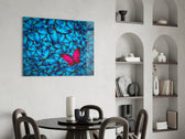Butterfly glass print enhancing a hallway with meaningful imagery