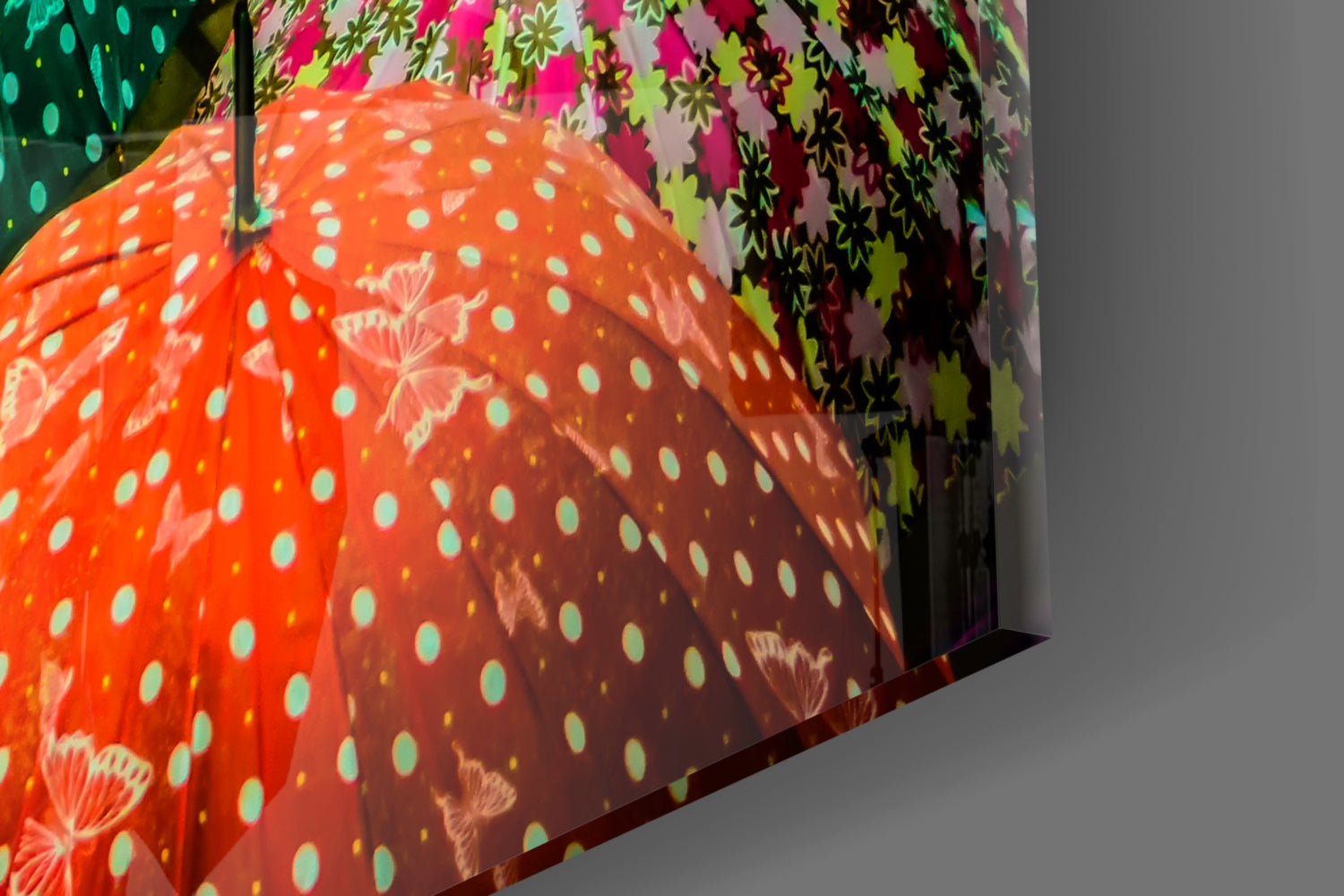 Colorful Umbrellas Glass Wall Art.