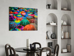 Colorful Umbrellas glass print energizing a kid's room wall