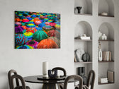 Colorful Umbrellas glass print energizing a kid's room wall