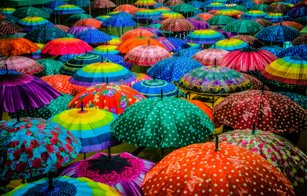 Colorful Umbrellas Glass Wall Art