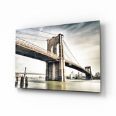Vintage Brooklyn Bridge panel bringing archival warmth to a contemporary living space