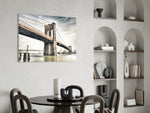 Brooklyn Bridge glass print enhancing a hallway with vintage warmth