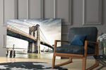Brooklyn Bridge artwork anchoring a home office with New York character