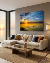 Swan glass wall art displayed above a console in a designer interior