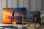 Galata Tower artwork anchoring a dining area with travel mood