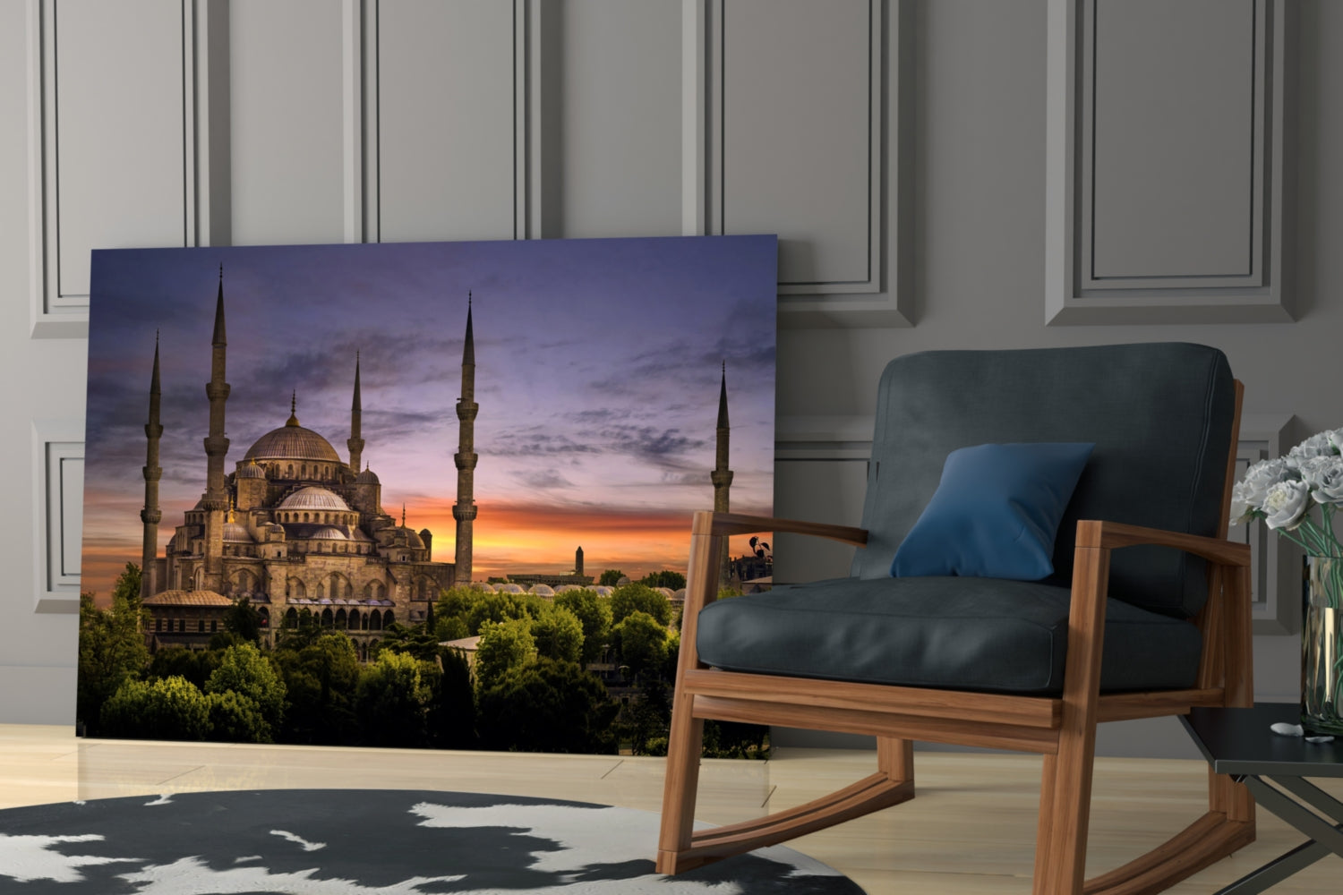 Blue Mosque Glass Wall Art.