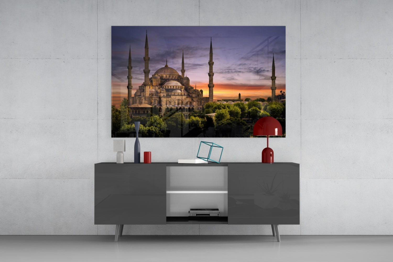 Blue Mosque Glass Wall Art.