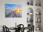 Dock glass print enhancing a hallway with peaceful horizon
