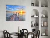 Dock glass print enhancing a hallway with peaceful horizon