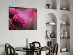 Flower glass print enhancing a hallway with magenta depth