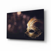Gold Venetian mask panel bringing luxury drama to a contemporary living space