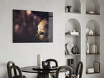 Venetian Mask glass print enhancing a bar area with gold accents