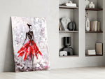 Female artwork anchoring a bedroom with bold signature