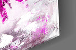 Woman panel catching ambient light to reveal its magenta brushwork