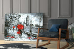 London artwork above a dining table with rain-day mood
