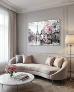Paris spring glass wall art displayed above a console in a designer interior