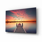 Sunset dock with birds panel bringing drama to a contemporary living space