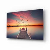 Sunset dock with birds panel bringing drama to a contemporary living space