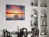 Dock glass print enhancing a dining area with dramatic calm