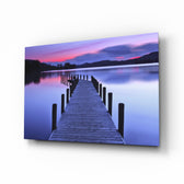 Twilight lake dock panel bringing restful calm to a contemporary living space