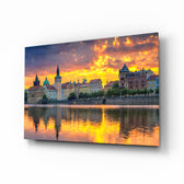 Prague cityscape panel bringing cinematic drama to a contemporary living space