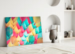 Balloons glass wall art styled above a bed in a kid's or nursery room