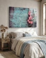 Pastel Flower glass wall art displayed above a console in a designer interior