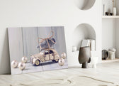 Citroën glass wall art styled above a kitchen counter in a sunlit kitchen