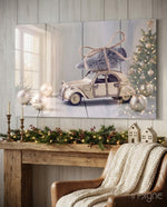 Citroën holiday glass wall art displayed above a console in a designer interior
