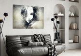 Woman Portrait panel adding literary mood to a bedroom