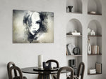 Woman Portrait glass print enhancing a creative studio