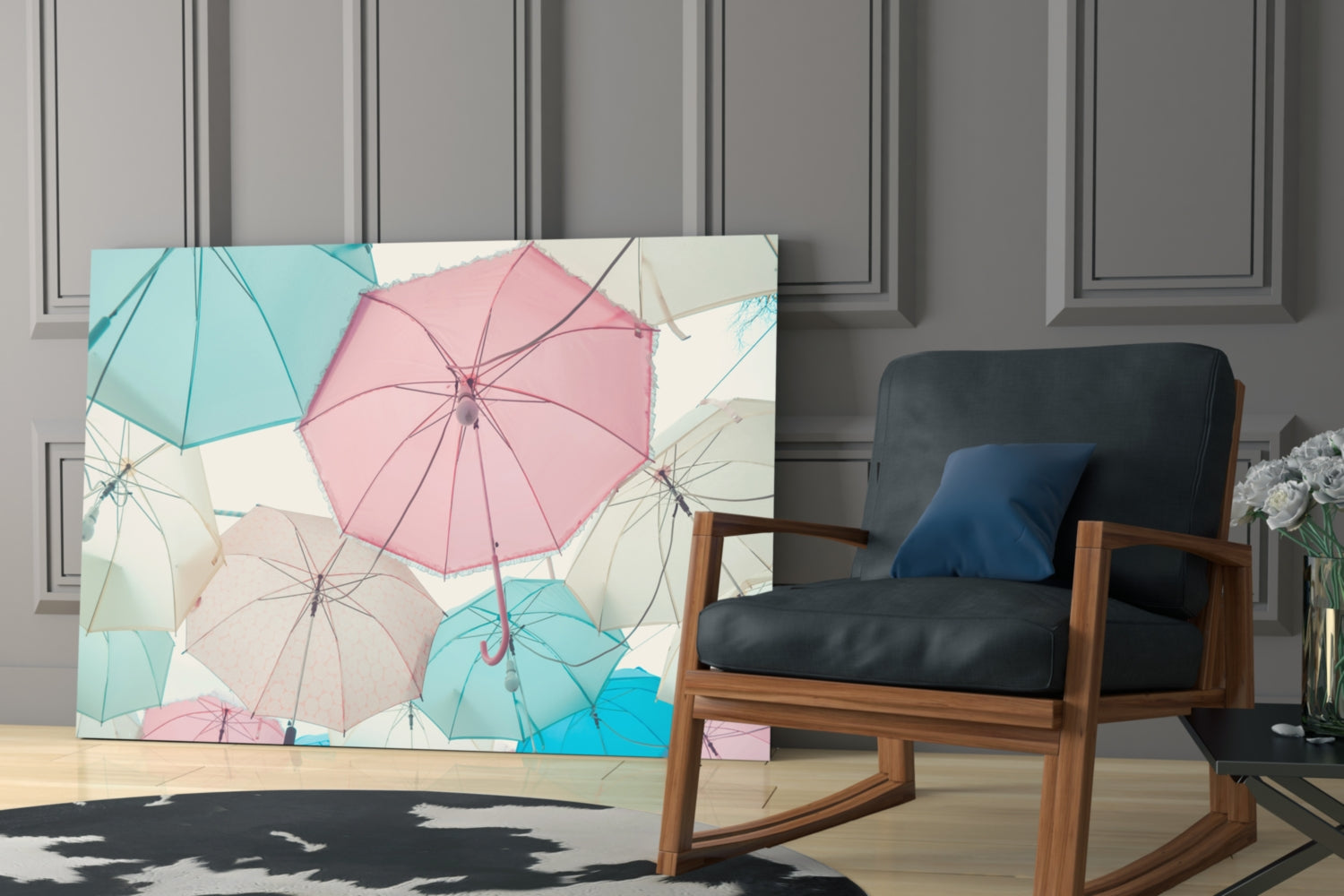 Umbrellas Glass Wall Art.