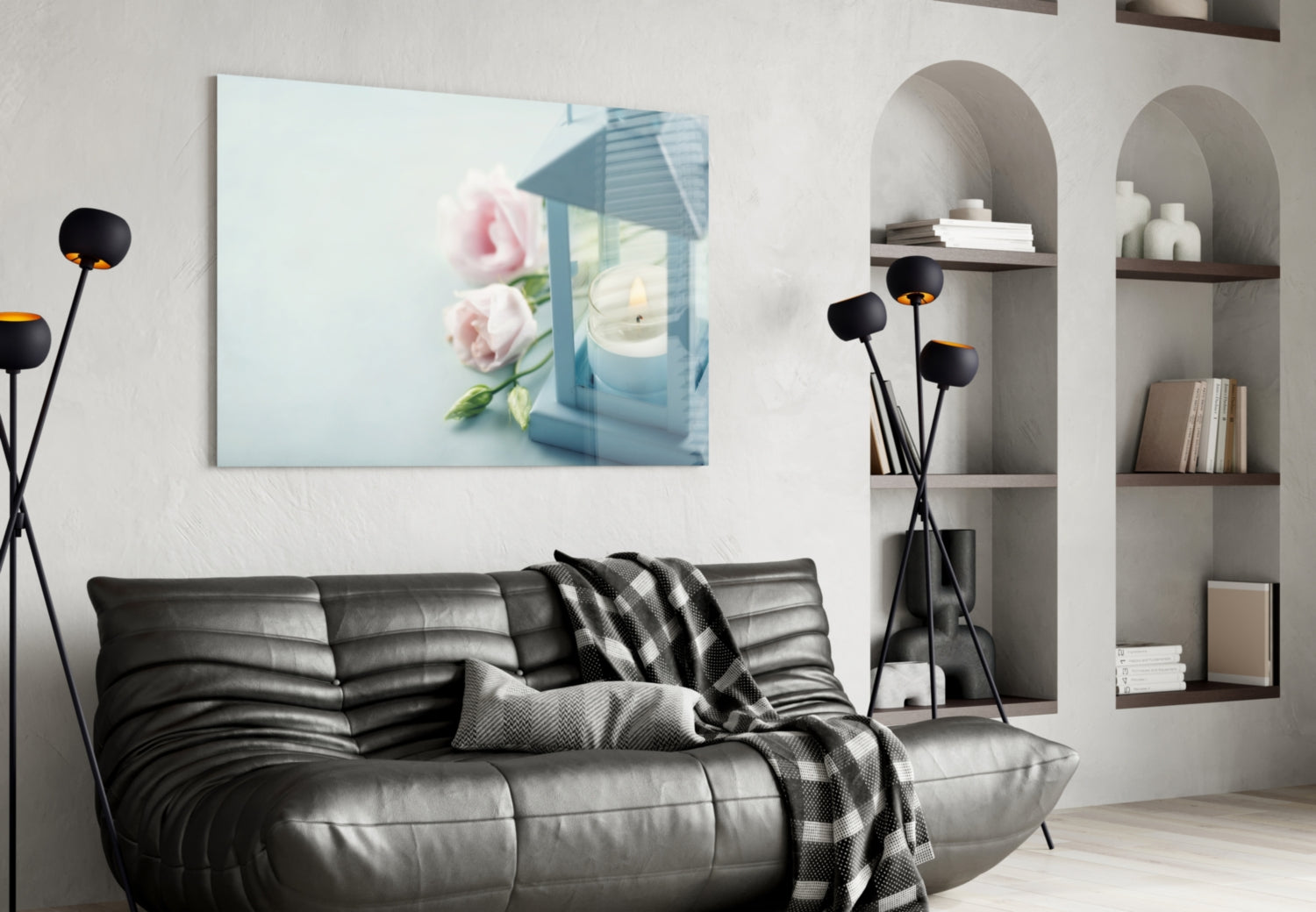 Candle & Rose Glass Wall Art.