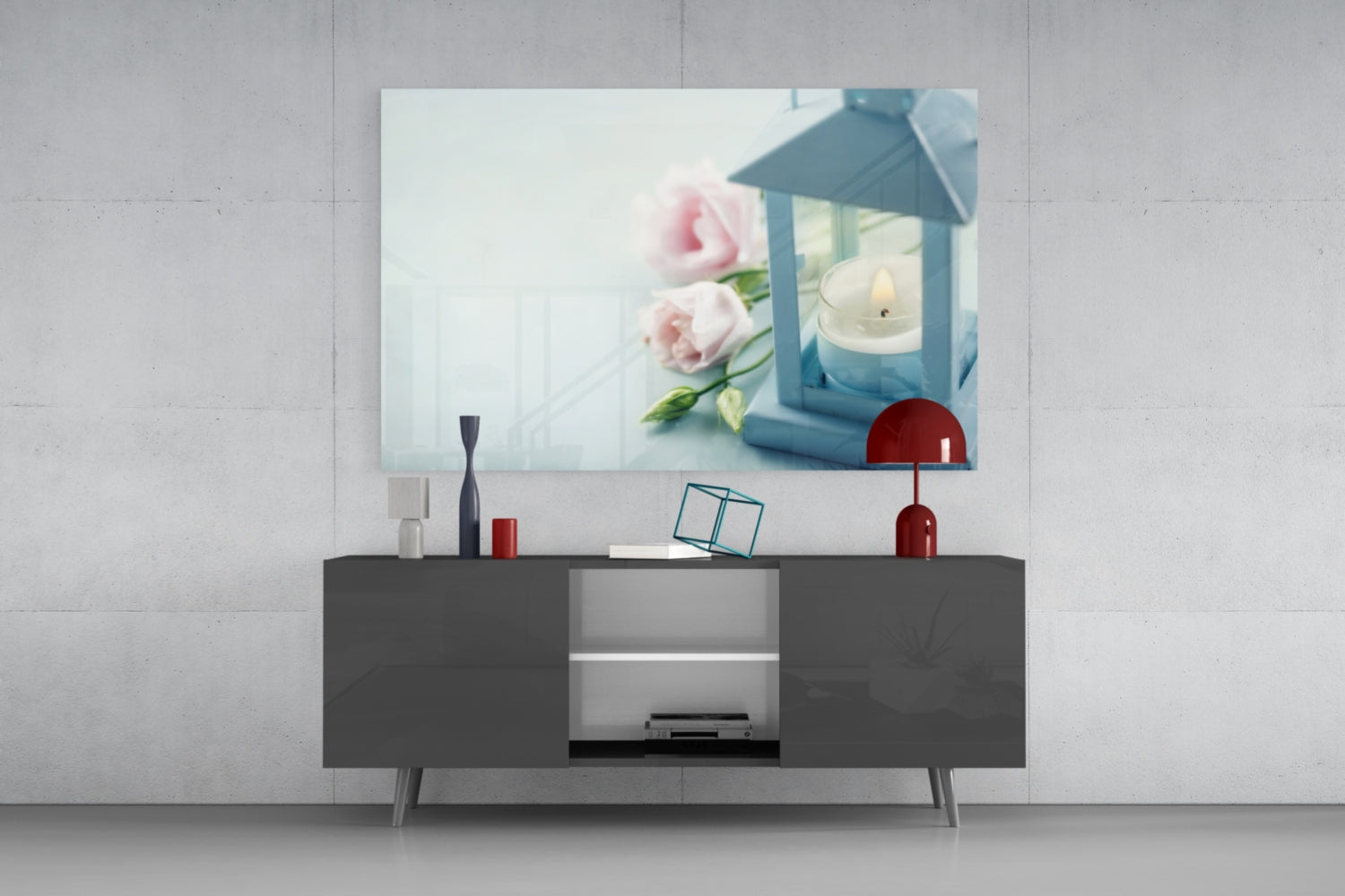 Candle & Rose Glass Wall Art.