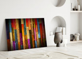 Painted Wood glass wall art styled above a sofa in a bohemian lounge