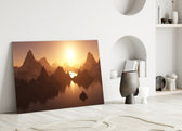 Close-up detail of sharp mountain peaks reflected in amber water