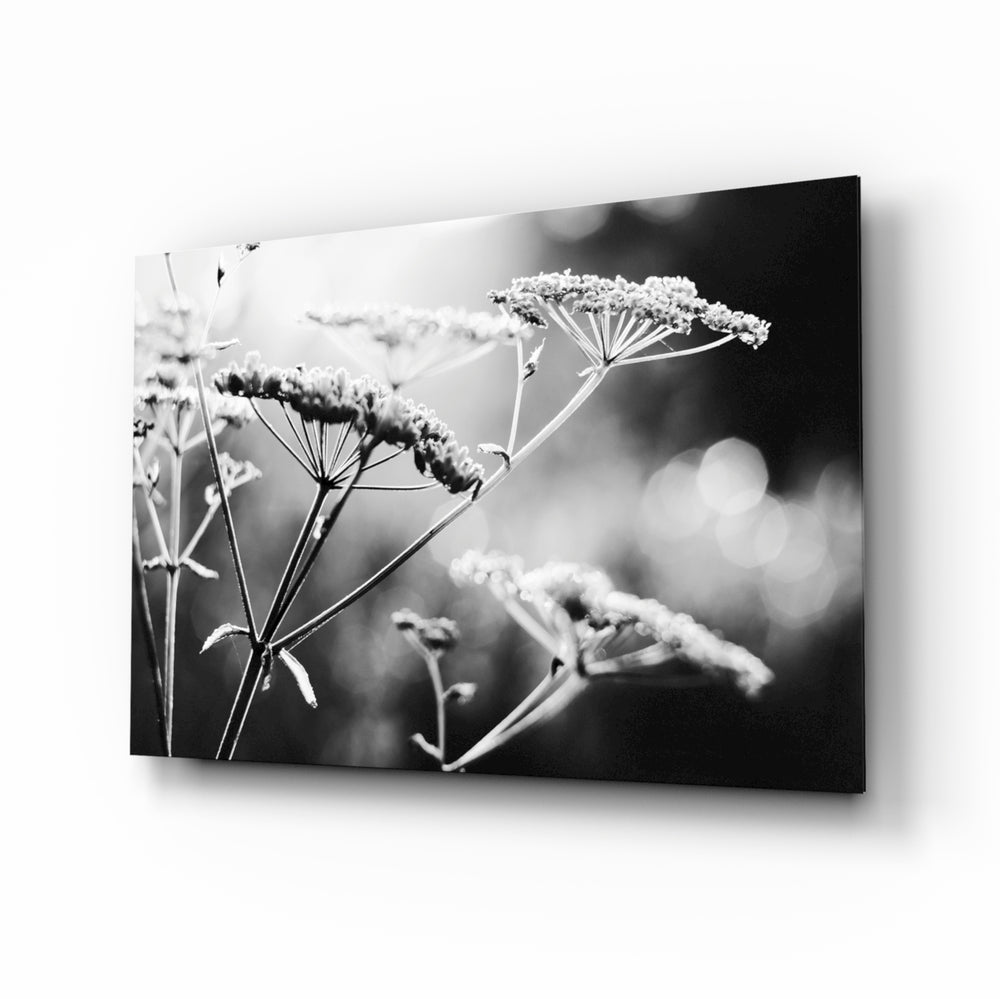 Flower wildflower glass wall art displayed above a console in a designer interior