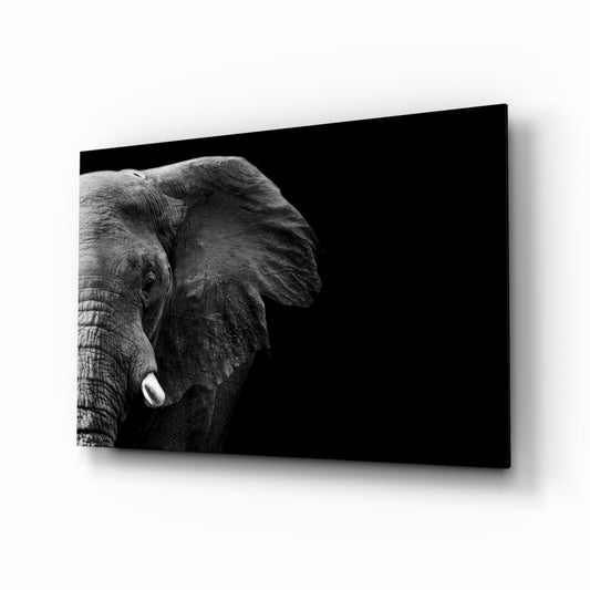 Elephant glass wall art displayed above a console in a designer interior