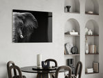 Elephant panel anchoring a study with heritage mood