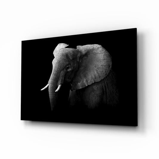 Elephant profile glass wall art displayed above a console in a designer interior
