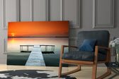 Dock glass print enhancing a hallway with sunset calm