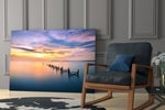 Sunset glass print adding ruin-romantic mood to a hallway