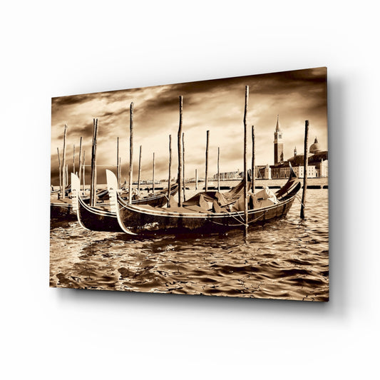 Venice glass wall art displayed above a console in a designer interior