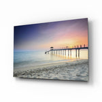 Dock tropical glass wall art displayed above a console in a designer interior