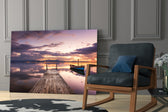Dock glass print adding mirrored sunset to a hallway